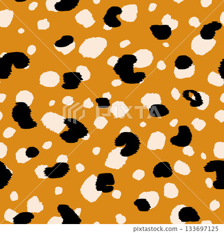 Abstract modern leopard seamless pattern. Animals trendy background. Orange and black decorative vector stock illustration for print, card, postcard, fabric, textile. Modern ornament of stylized skin Abstract modern leopard seamless pattern. Animals trendy background. Orange and black decorative vector stock illustration for print, card, postcard, fabric, textile. Modern ornament of stylized skin 133697125