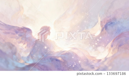 夢幻抽象的天使插畫，採用柔和的粉紅彩色調。 133697186