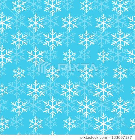 Winter seamless pattern with white snowflakes on blue background. Vector illustration for fabric, textile wallpaper, posters, gift wrapping paper. Christmas vector illustration 133697187