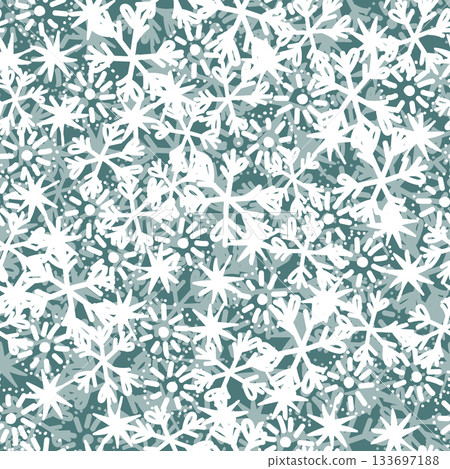 Winter seamless pattern with white snowflakes on color background. Vector illustration for fabric, textile wallpaper, posters, gift wrapping paper. Christmas vector illustration. Falling snow 133697188