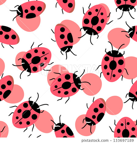 Fashion animal seamless pattern with colorful ladybird on white background. Cute holiday illustration with ladybags for baby. Design for invitation, poster, card, fabric, textile 133697189
