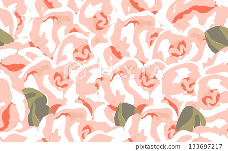 Spring colorful vector illustration with roses. Cartoon style. Fashion print for wallpaper, fabric, textile. Minimal linear style 133697217