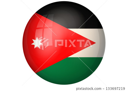 Flag of Jordan. National symbol in official colors. Template icon. Abstract vector background. Round glass light ball, 3D big bubble, sphere Flag of Jordan. National symbol in official colors. Template icon. Abstract vector background. Round glass light ball, 3D big bubble, sphere 133697219