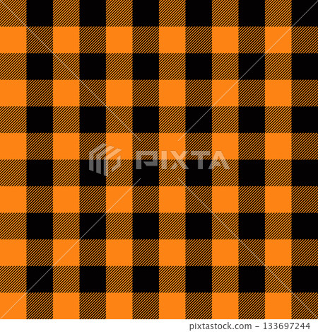 Orange and black Scotland textile seamless pattern. Fabric texture check tartan plaid. Abstract geometric background for cloth, card, fabric. Monochrome repeating design. Modern squared ornament Orange and black Scotland textile seamless pattern. Fabric texture check tartan plaid. Abstract geometric background for cloth, card, fabric. Monochrome repeating design. Modern squared ornament 133697244