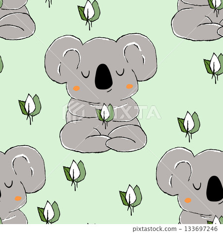 Seamless pattern with cute koala baby on color background. Funny australian animals. Card, postcards for kids. Flat vector illustration for fabric, textile, wallpaper, poster, paper Seamless pattern with cute koala baby on color background. Funny australian animals. Card, postcards for kids. Flat vector illustration for fabric, textile, wallpaper, poster, paper 133697246