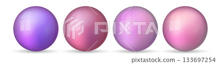 Set with glass colorful balls. Glossy realistic ball, 3D abstract vector illustration highlighted on a white background. Big metal bubble with shadow 133697254