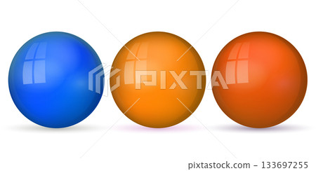 Set with glass colorful balls. Glossy realistic ball, 3D abstract vector illustration highlighted on a white background. Big metal bubble with shadow 133697255