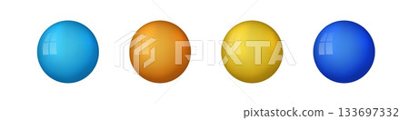 Set with glass colorful balls. Glossy realistic ball, 3D abstract vector illustration highlighted on a white background. Big metal bubble with shadow Set with glass colorful balls. Glossy realistic ball, 3D abstract vector illustration highlighted on a white background. Big metal bubble with shadow 133697332