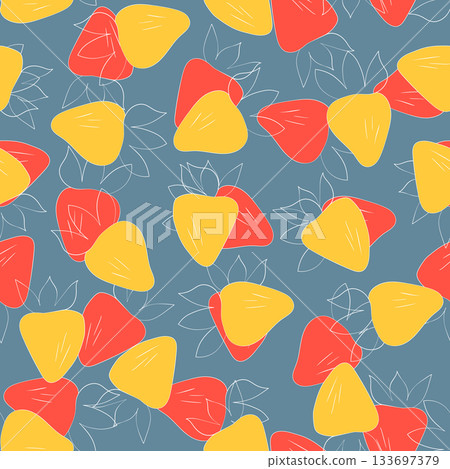 Seamless pattern with strawberry on color background. Natural delicious fresh ripe tasty fruit. Vector illustration for print, fabric, textile, banner, other design. Food concept Seamless pattern with strawberry on color background. Natural delicious fresh ripe tasty fruit. Vector illustration for print, fabric, textile, banner, other design. Food concept 133697379