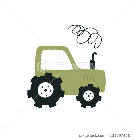 Cartoon tractor, isolated on white background. Colorful book page design for kids and children. Cartoon tractor, isolated on white background. Colorful book page design for kids and children. 133697408