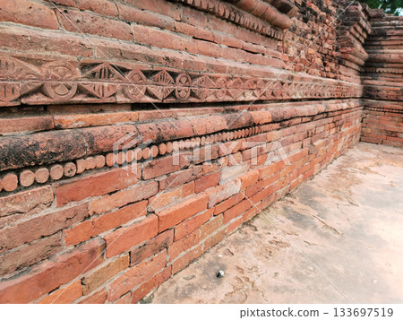 ancient brick wall cravings and ruined wall, 2500 years old ruins and design 133697519