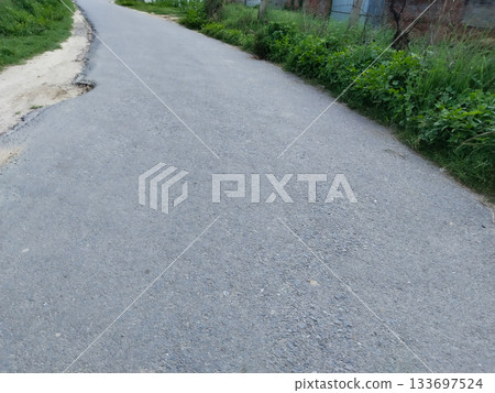 Winding Paved Road in village of india Winding Paved Road in village of india 133697524