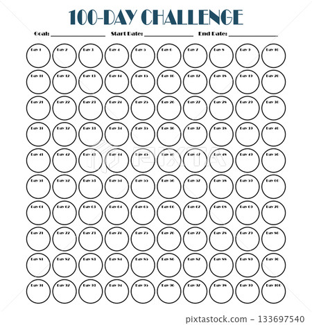 100 Day challenge calendar and goal Planner. Daily tracker with motivation word and goals. Plan your day make dream happen. Habit Tracker. Minimalist simple planner 133697540