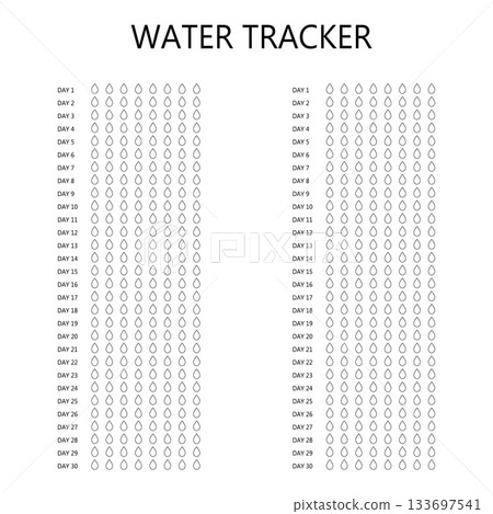 Water tracker. Habit tracker for month. Template mockup. Vector personal organizer. Minimalist simple planner 133697541
