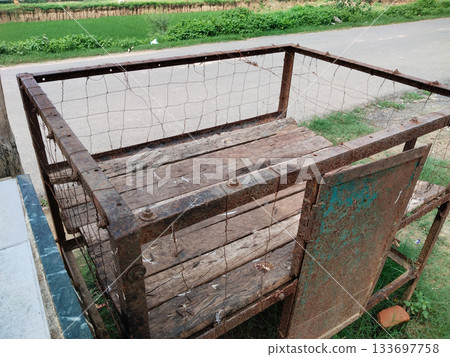 chicken cage of butcher shop in indian village chicken cage of butcher shop in indian village 133697758