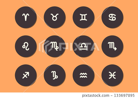Zodiac horoscope. Twelve astrological icon symbols set. Stylized star signs esoteric. Simple line vector illustration 133697895