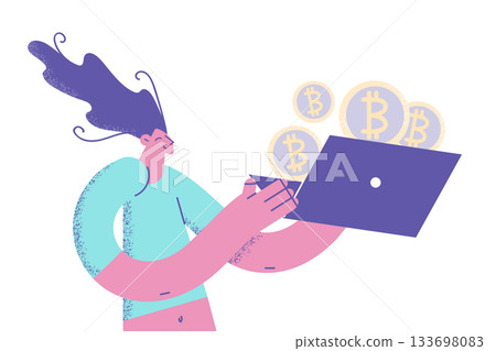 Earning and working with bitcoins concept 133698083