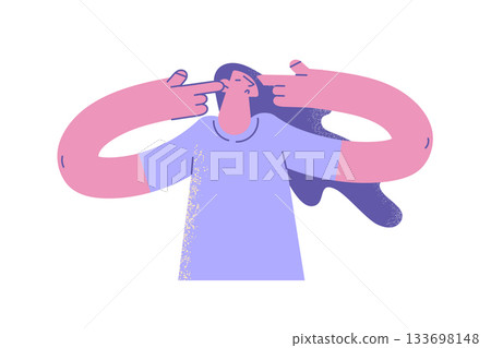 Headache, stress and pain concept. 133698148