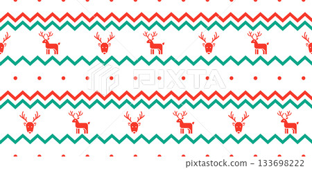 Seamless pattern for Christmas and New Year festival with cute reindeers in red and green color tones on a transparent background. Seamless pattern for Christmas and New Year festival with cute reindeers in red and green color tones on a transparent background. 133698222