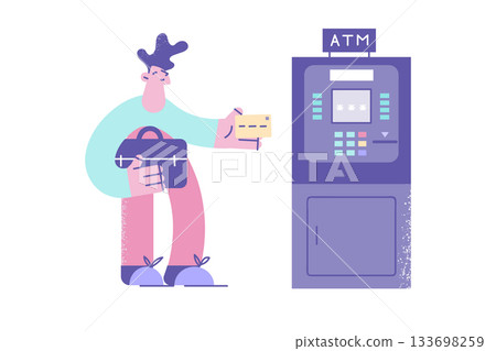 Withdrawal cash money in atm concept 133698259