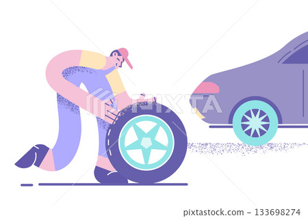 Repairman and changing car wheels concept 133698274