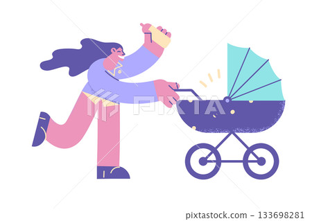 Happy motherhood and walking with baby concept Happy motherhood and walking with baby concept 133698281