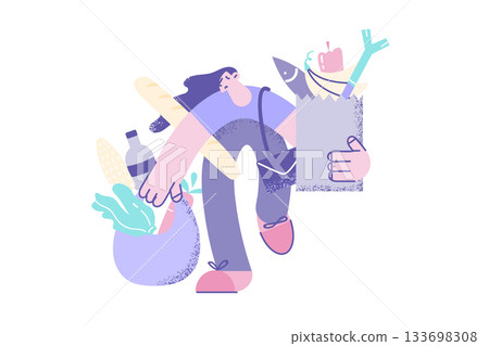 Healthy eating and feeling tired concept 133698308