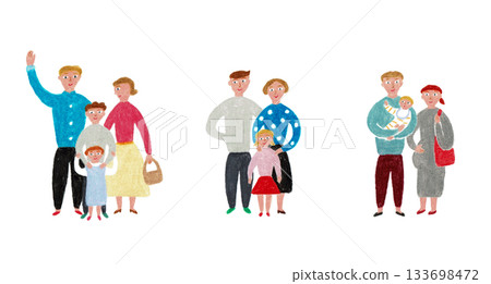 手繪插圖：三口之家 133698472