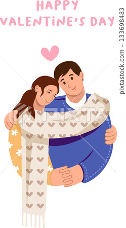 Romantic couple in love and hugging for Valentine Day with a cosy scarf Romantic couple in love and hugging for Valentine Day with a cosy scarf 133698483