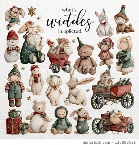 Charming Christmas Illustrations Featuring Elves Santa Animals Trucks and Festive Decor 133698551