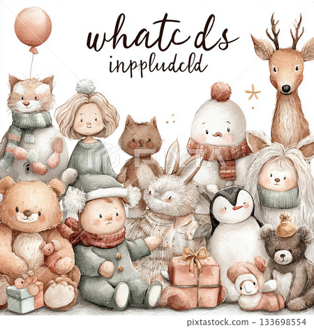 Charming Christmas Illustrations Featuring Elves Santa Animals Trucks and Festive Decor 133698554