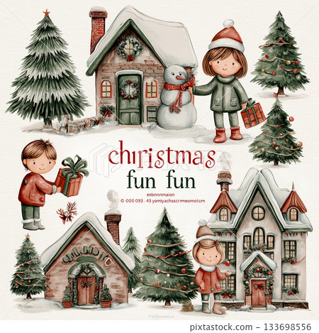 Charming Christmas Illustrations Featuring Elves Santa Animals Trucks and Festive Decor Charming Christmas Illustrations Featuring Elves Santa Animals Trucks and Festive Decor 133698556