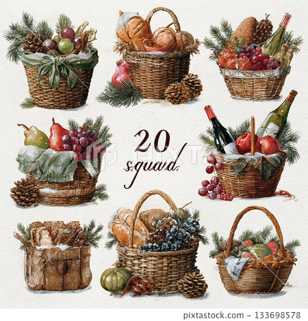 Charming Christmas Illustrations Featuring Elves Santa Animals Trucks and Festive Decor 133698578