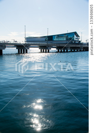The road over Odaiba Port and the bridge supporting it under the bright sunlight at Odaiba Park in Tokyo The road over Odaiba Port and the bridge supporting it under the bright sunlight at Odaiba Park in Tokyo 133698605