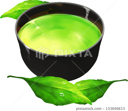 Hot green tea and leaves Hot green tea and leaves 133698613