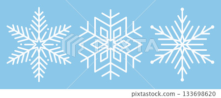 White snowflakes on light blue background. Editable stroke. Gentle winter symbols for Christmas and New Year decoration. Minimal clean frosty collection. Winter Christmas element. Vector illustration 133698620