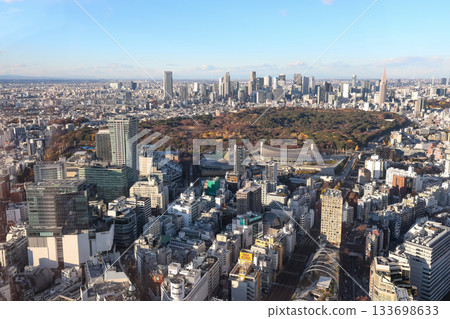 Tokyo, Japan - December 14, 2024: Aerial view of landscape sunset and cityscape tokyo, Japan. 133698633