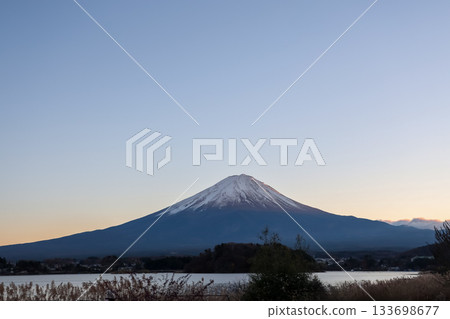 View of landscape fuji mountain in winter at Lake Kawaguchi View of landscape fuji mountain in winter at Lake Kawaguchi 133698677