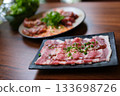 Thinly Sliced Raw Beef with Chopped Sand Ginger  133698726