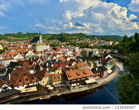 Aerial view of old towns and rivers in Europe Aerial view of old towns and rivers in Europe 133698987