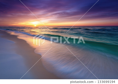 Beautiful sunrise on the beach in Sri Lanka. Long exposure. 133699194