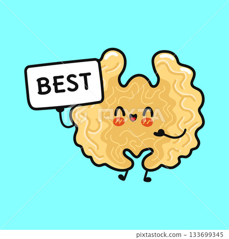 Cute walnut character holding Best sign 133699345