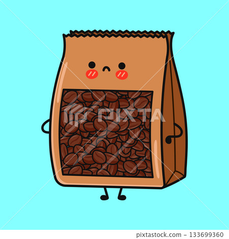 Cute coffee bag cartoon character looking sad 133699360