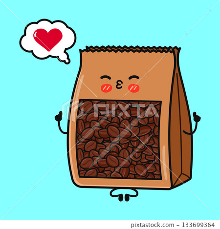 Cute coffee bean bag mascot sharing love Cute coffee bean bag mascot sharing love 133699364
