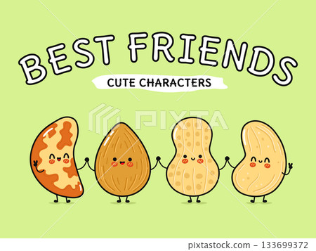 Cute nut characters holding hands being best friends 133699372
