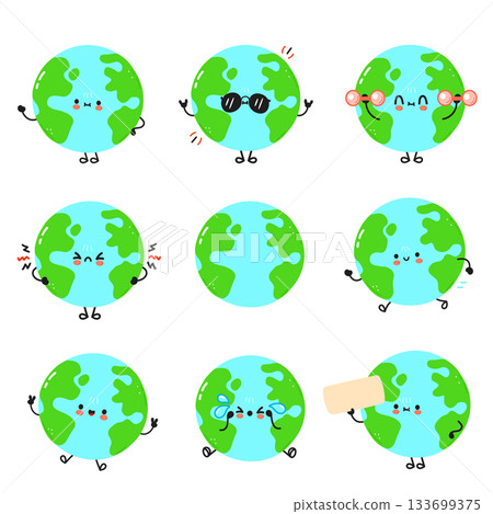 Earth character expressing different emotions and actions set Earth character expressing different emotions and actions set 133699375