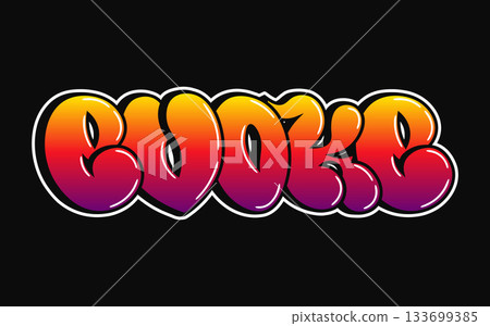 Colorful bubble graffiti lettering evoking street art style Colorful bubble graffiti lettering evoking street art style 133699385