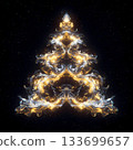 Abstract Christmas Tree Smoke: Glowing Gold Flame on Dark Background 133699657
