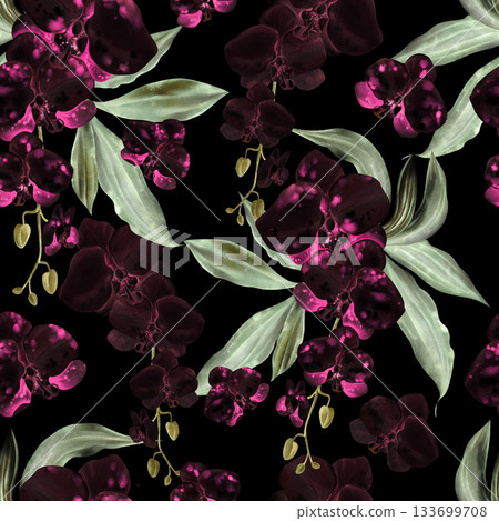 Beautiful seamless pattern in inversion with orchid flowers. 133699708