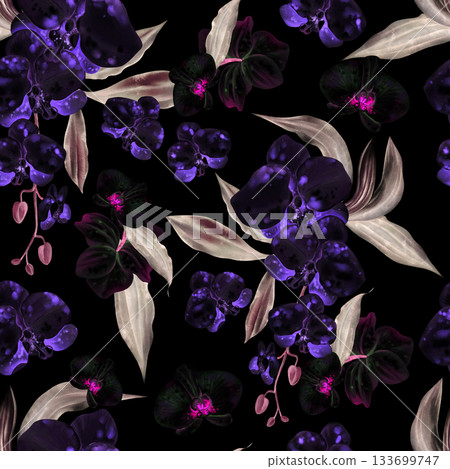 Beautiful seamless pattern in inversion with orchid flowers. Beautiful seamless pattern in inversion with orchid flowers. 133699747